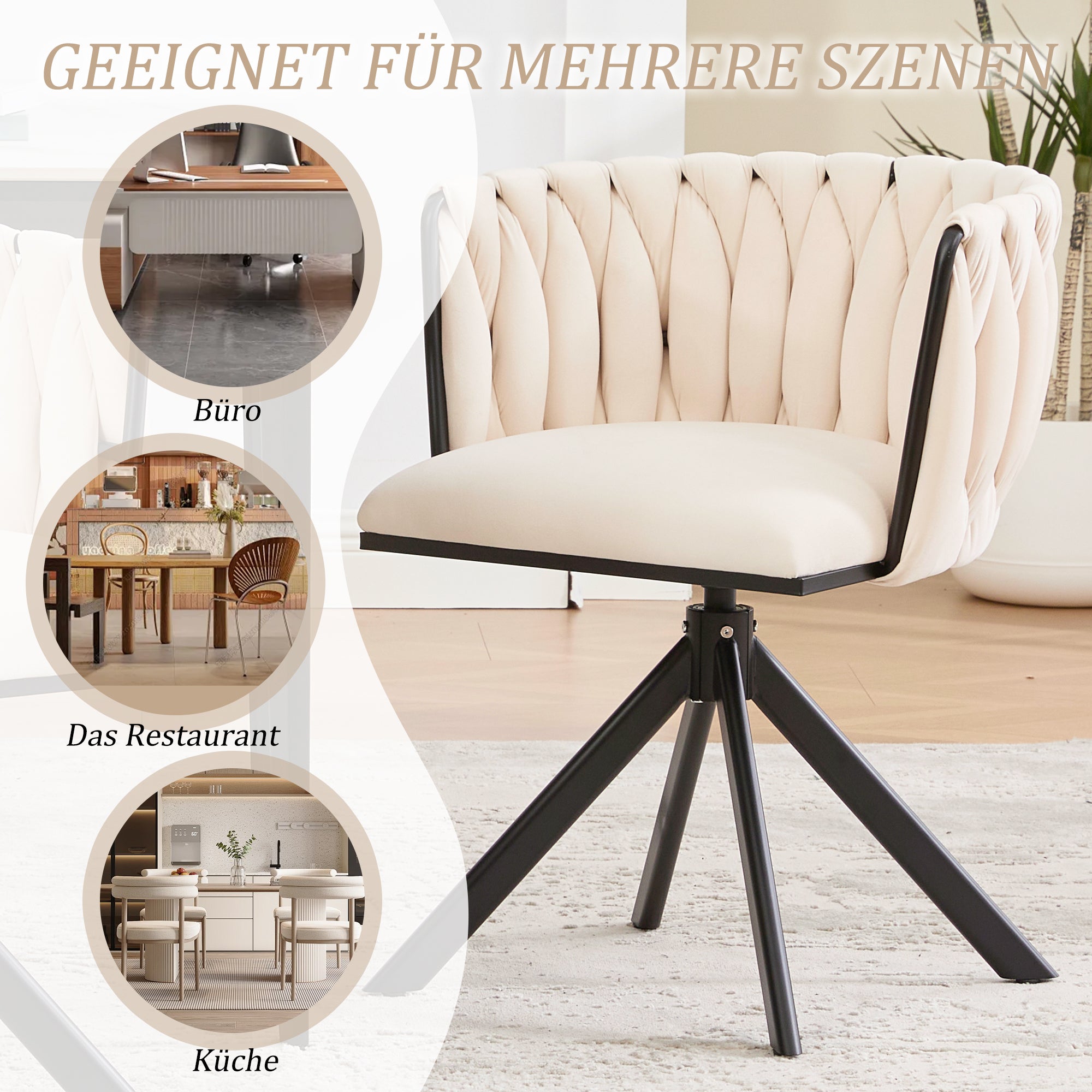 Velour Armchair | 180° Swivel Ergonomic Metal Frame | Set of 2, Velour