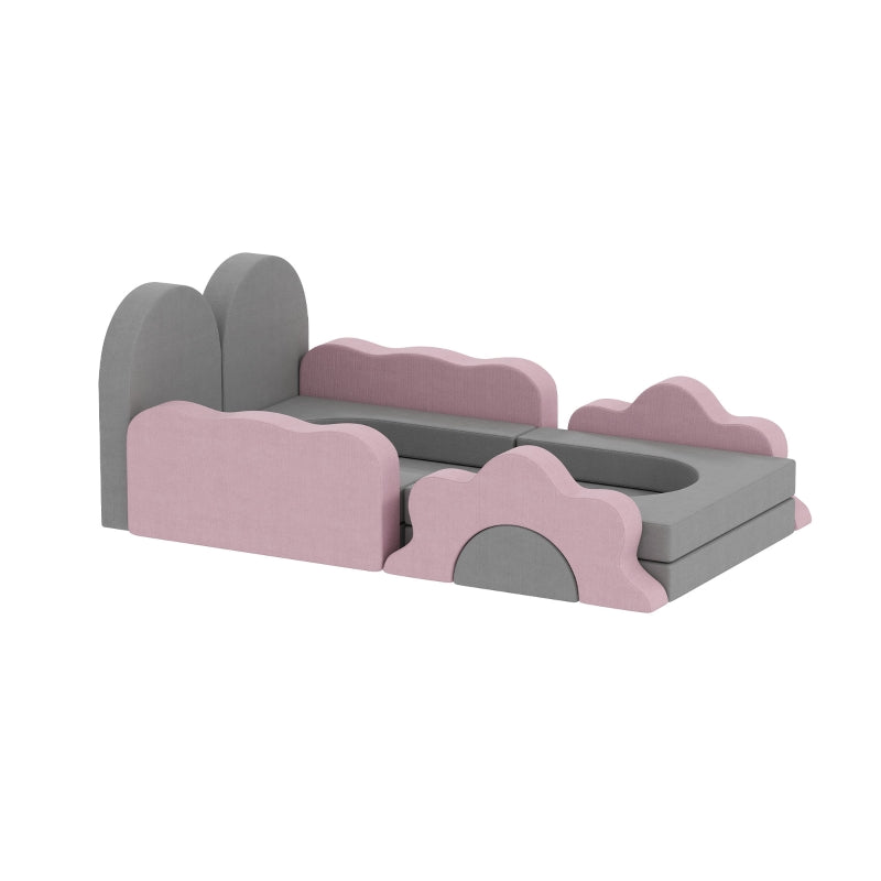 12-Piece Foam Block Set for Climbing Building and Crawling, Corduroy, Grey and Pink