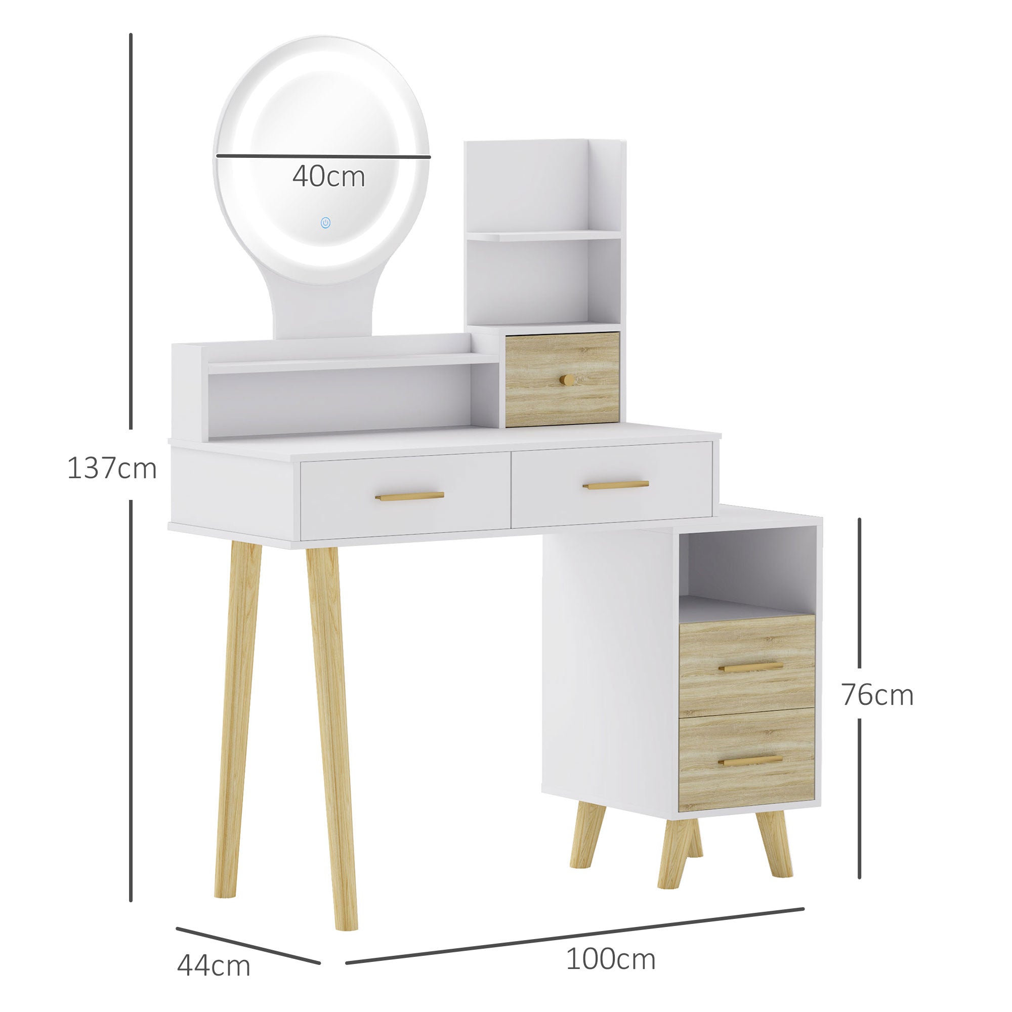 Elegant Dressing Table LED Mirror Integrated Storage White