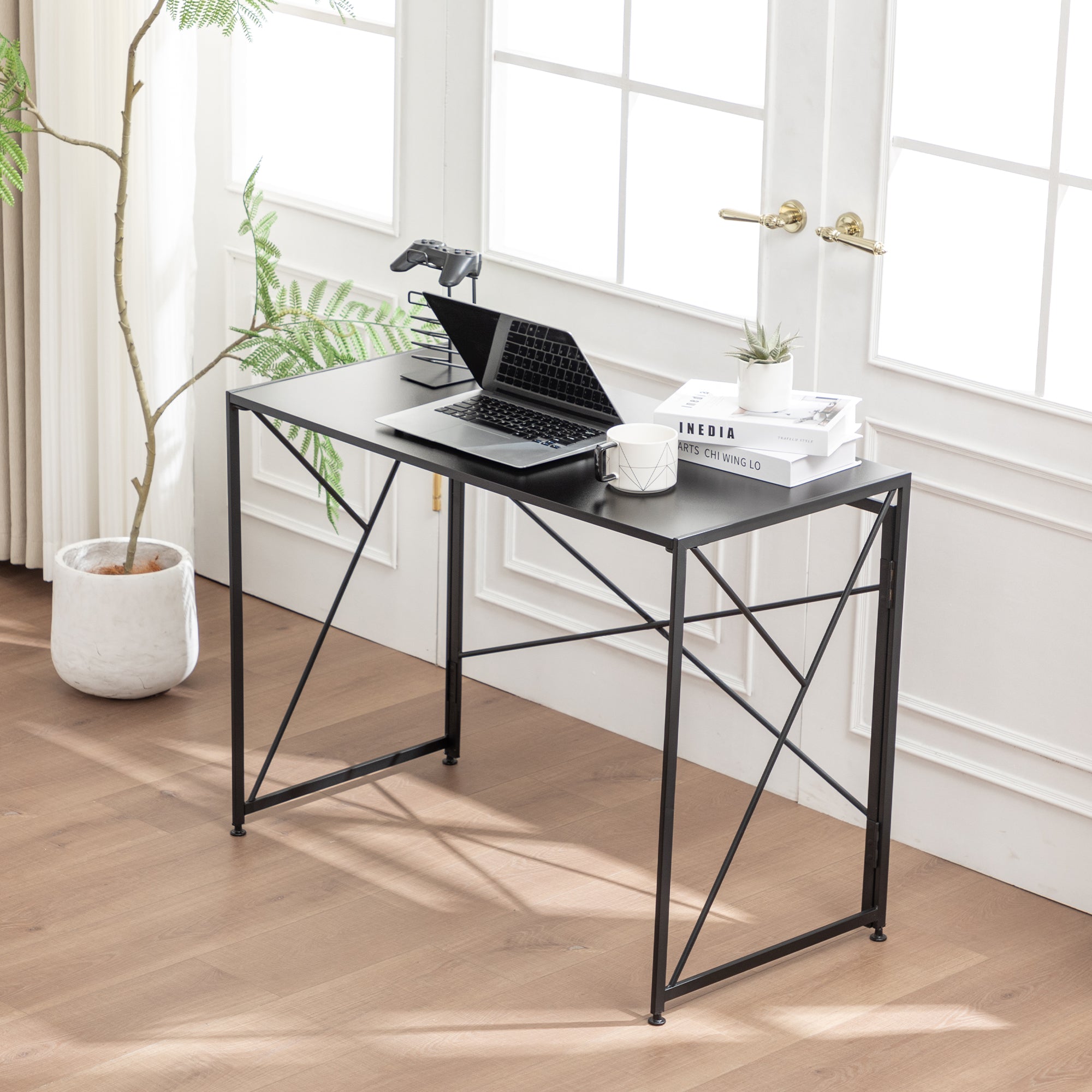 Desk - Fully Assembled, Foldable & Space-Saving - Black