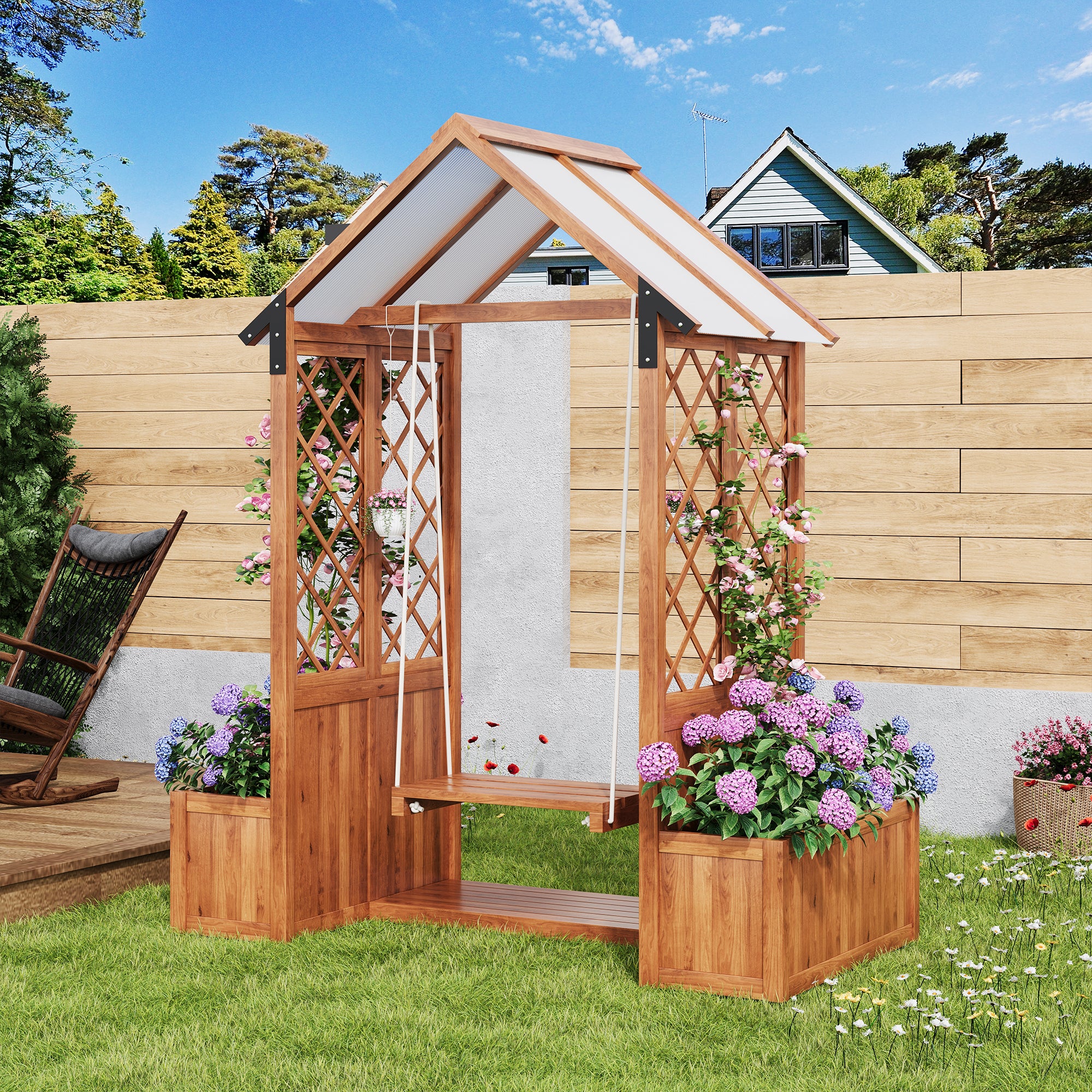 Planter with Trellis and Sunroof, Brown Solid Wood