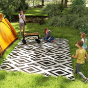 Outdoor Rug, Robust Weatherproof Foldable, Black and White