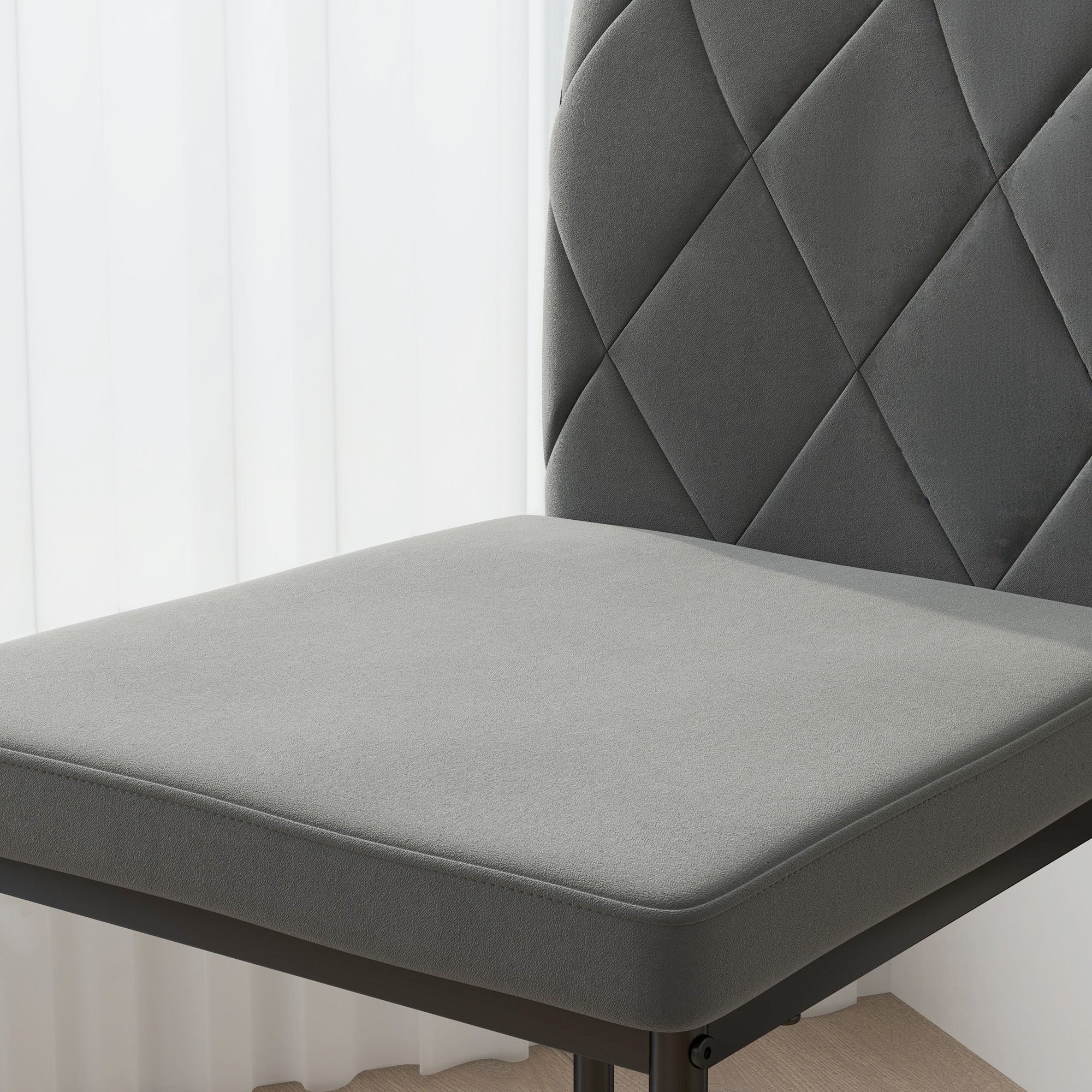 Dining Chairs Set of 4 with Backrest, Metal Legs, Dark Grey Velvet