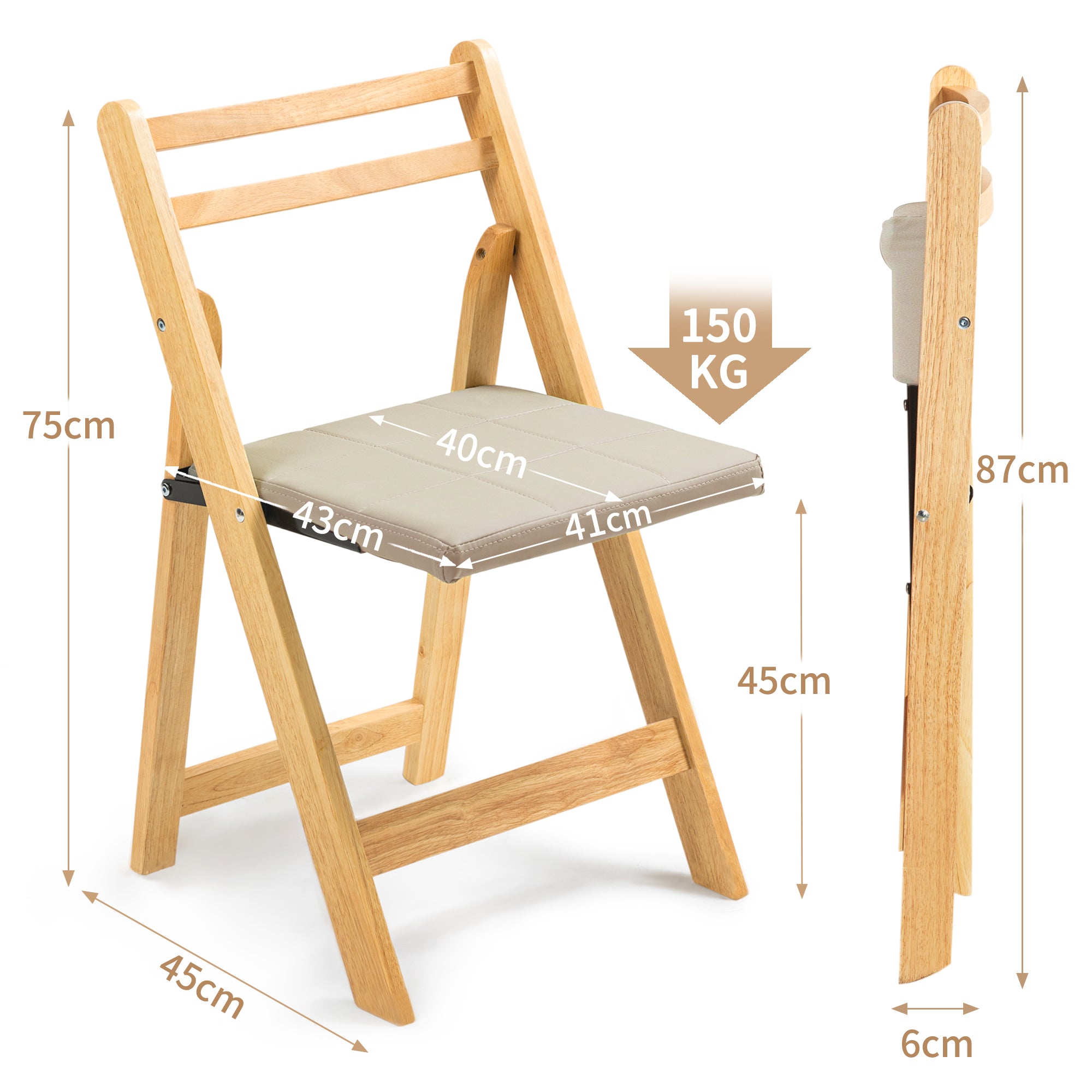 Folding Chair - Space-Saving Durable Design - Solid Wood