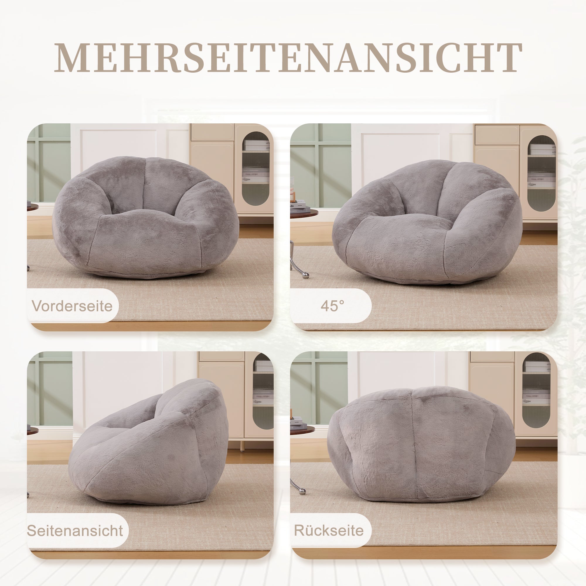 Soft Plush Beanbag Sofa, Non-slip and No Assembly Required, Artificial Rabbit Fur