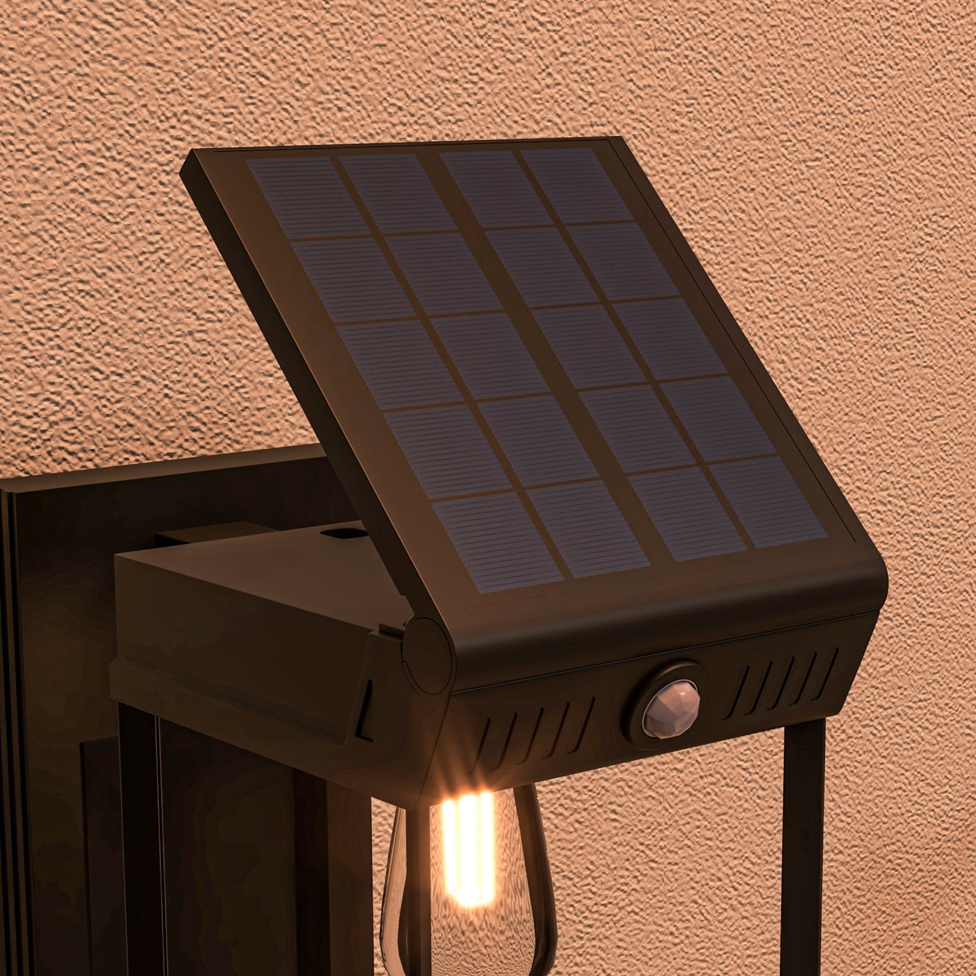 Solar Wall Light LED Outdoor, Warm White, Adjustable with Light Sensor IP44, Black
