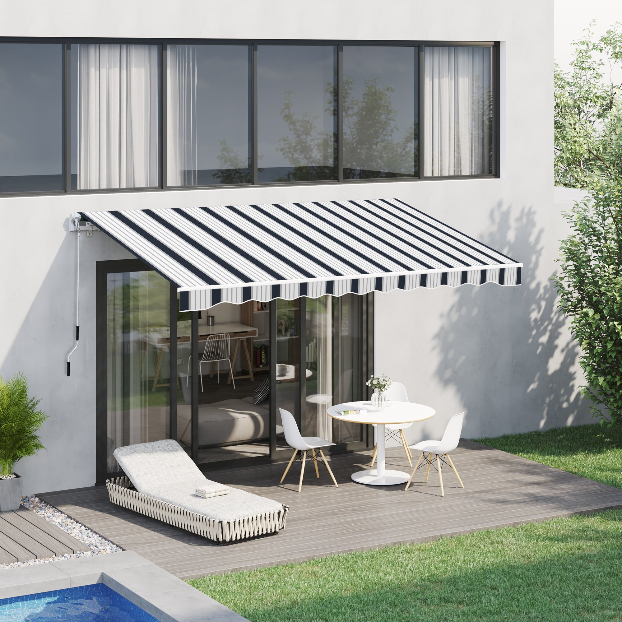 Manual Retractable Awning 4x3 m Blue/White