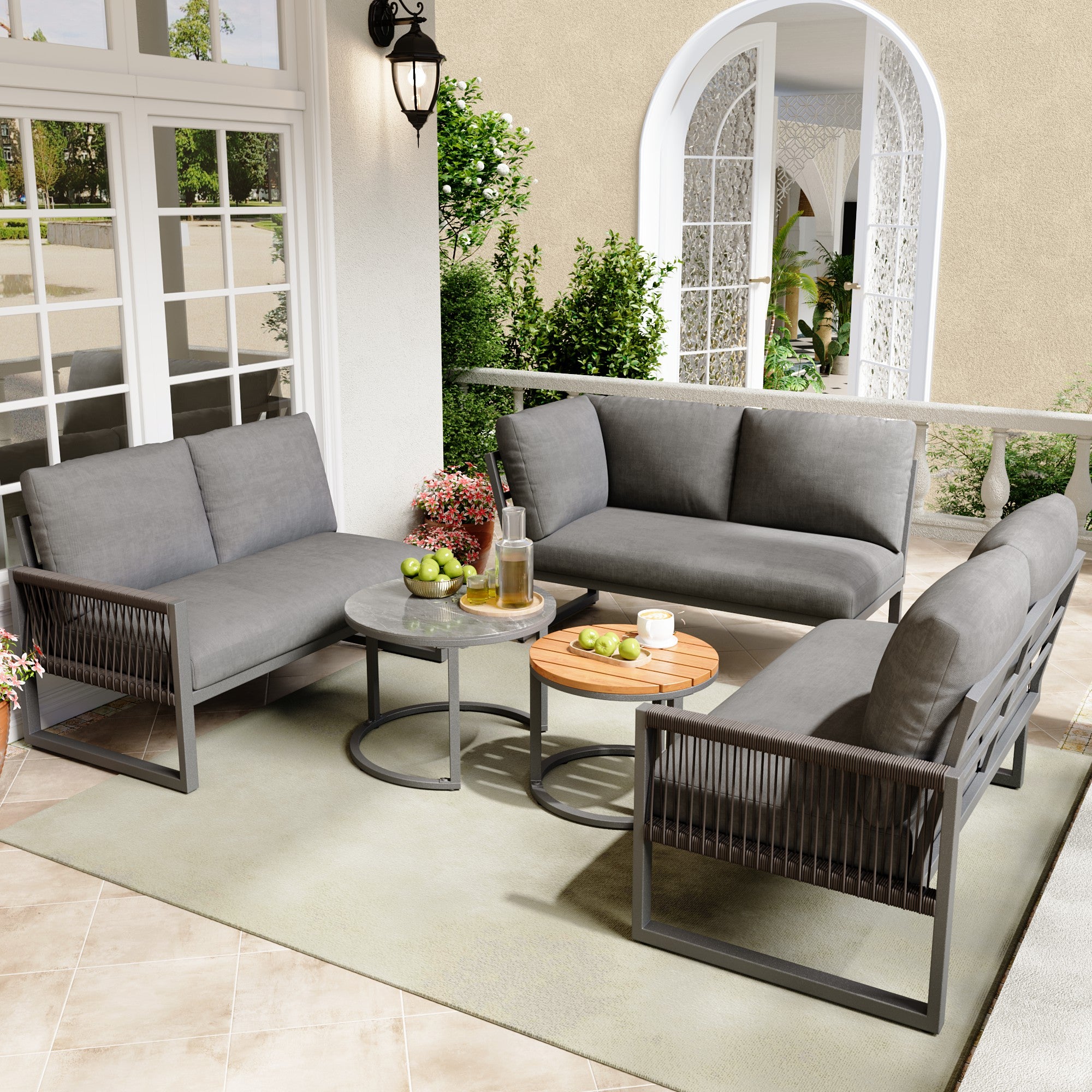 Garden Lounge Set Corner Sofa 6-7 Seater Adjustable Legs - Grey