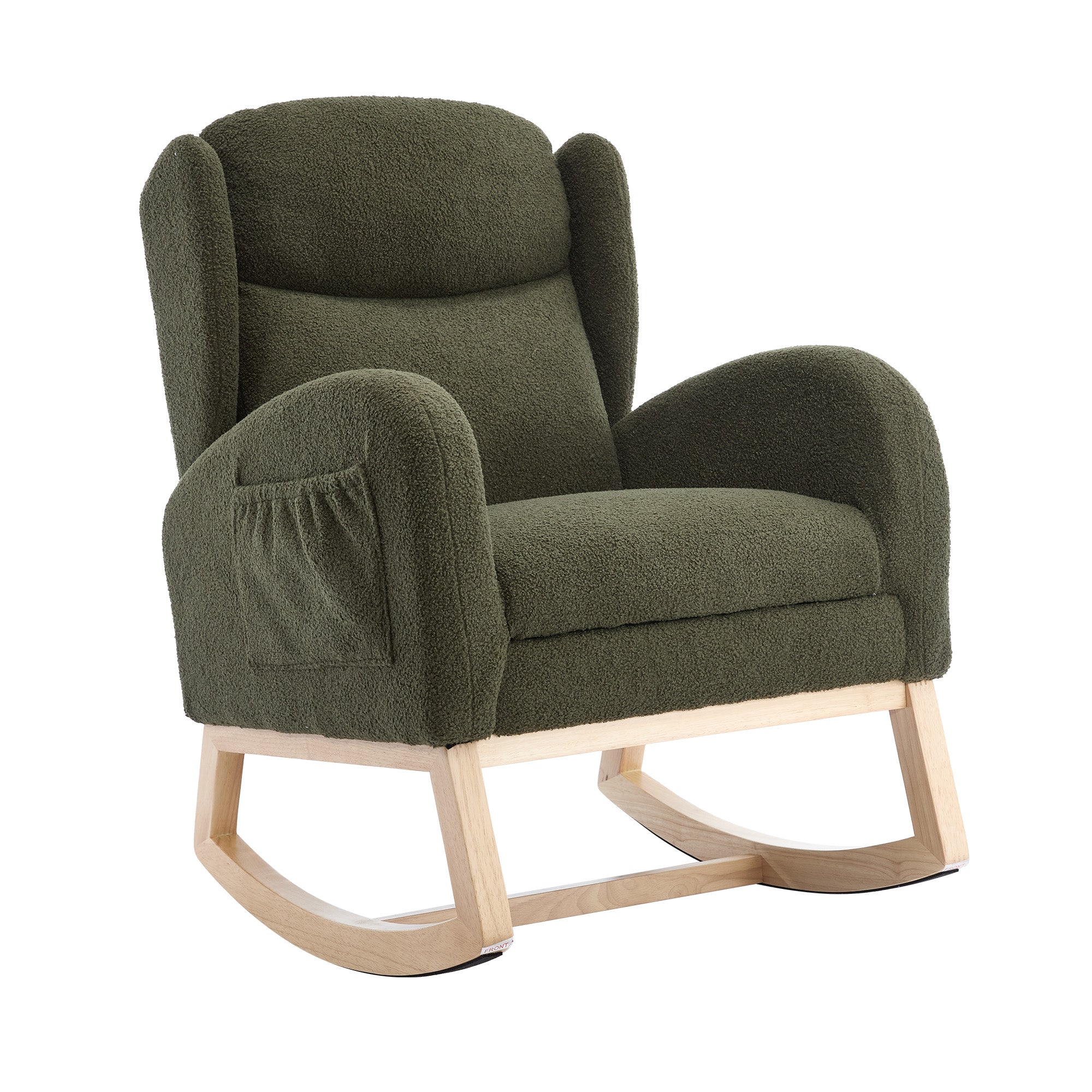 049B Rocking Chair, Nursing Lounge Chair with Adjustable Footrest, High Back, Teddy Fabric, Green