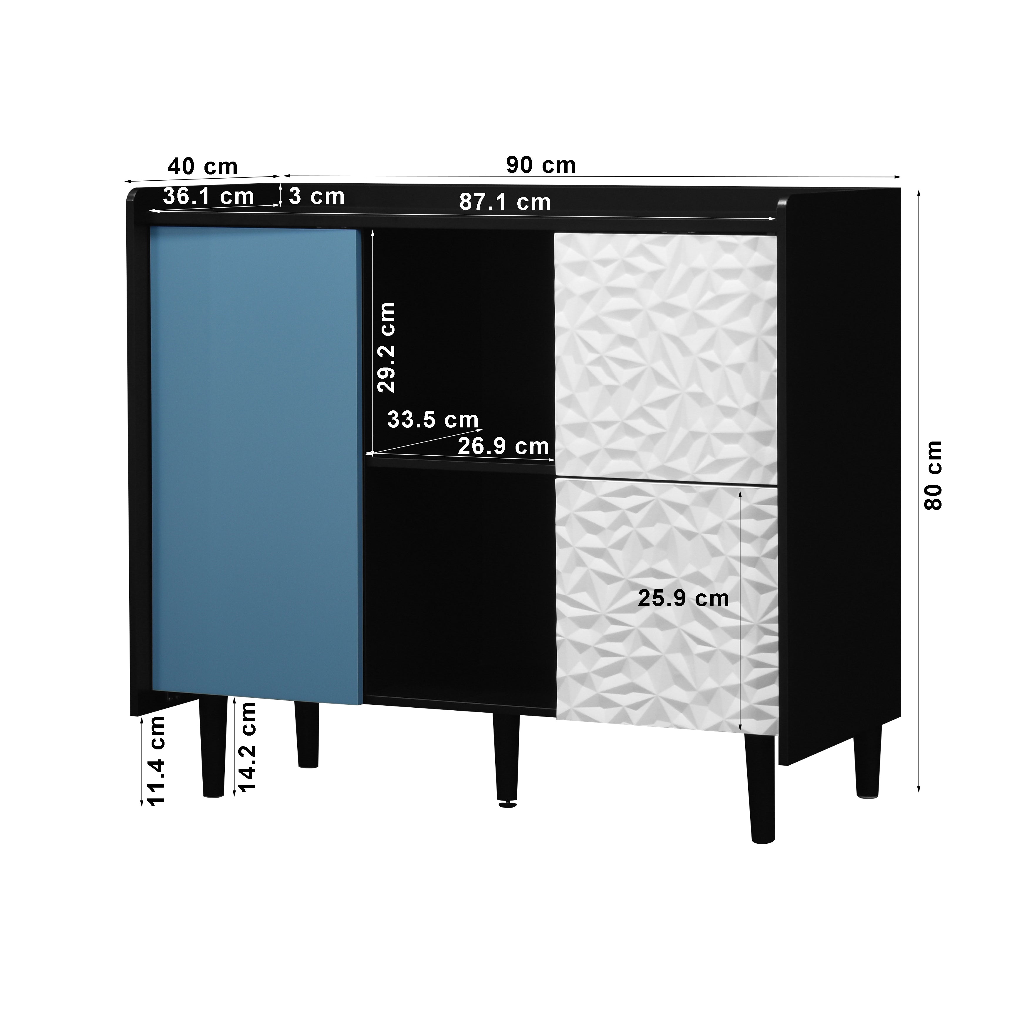 Sideboard Buffet Cabinet 2 Drawers 2 Open Storage - Black/Blue Doors