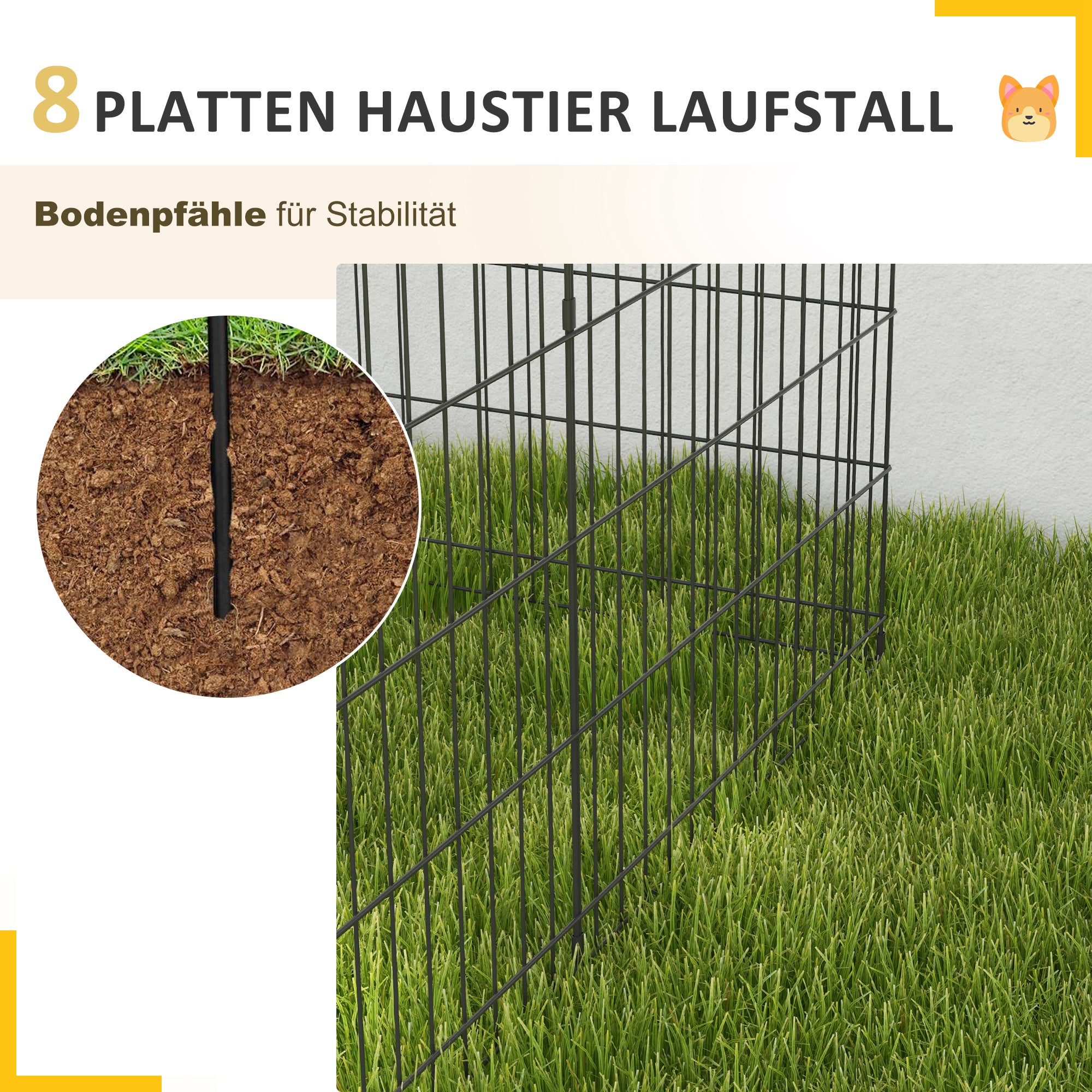 Puppy Playpen 8-Piece Set 76cm High Outdoor Enclosure, Metal Black