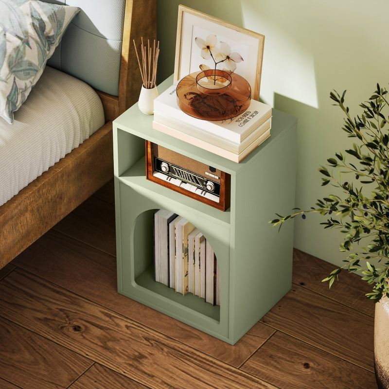 Bedside Table, 2 Open Compartments, Light Green