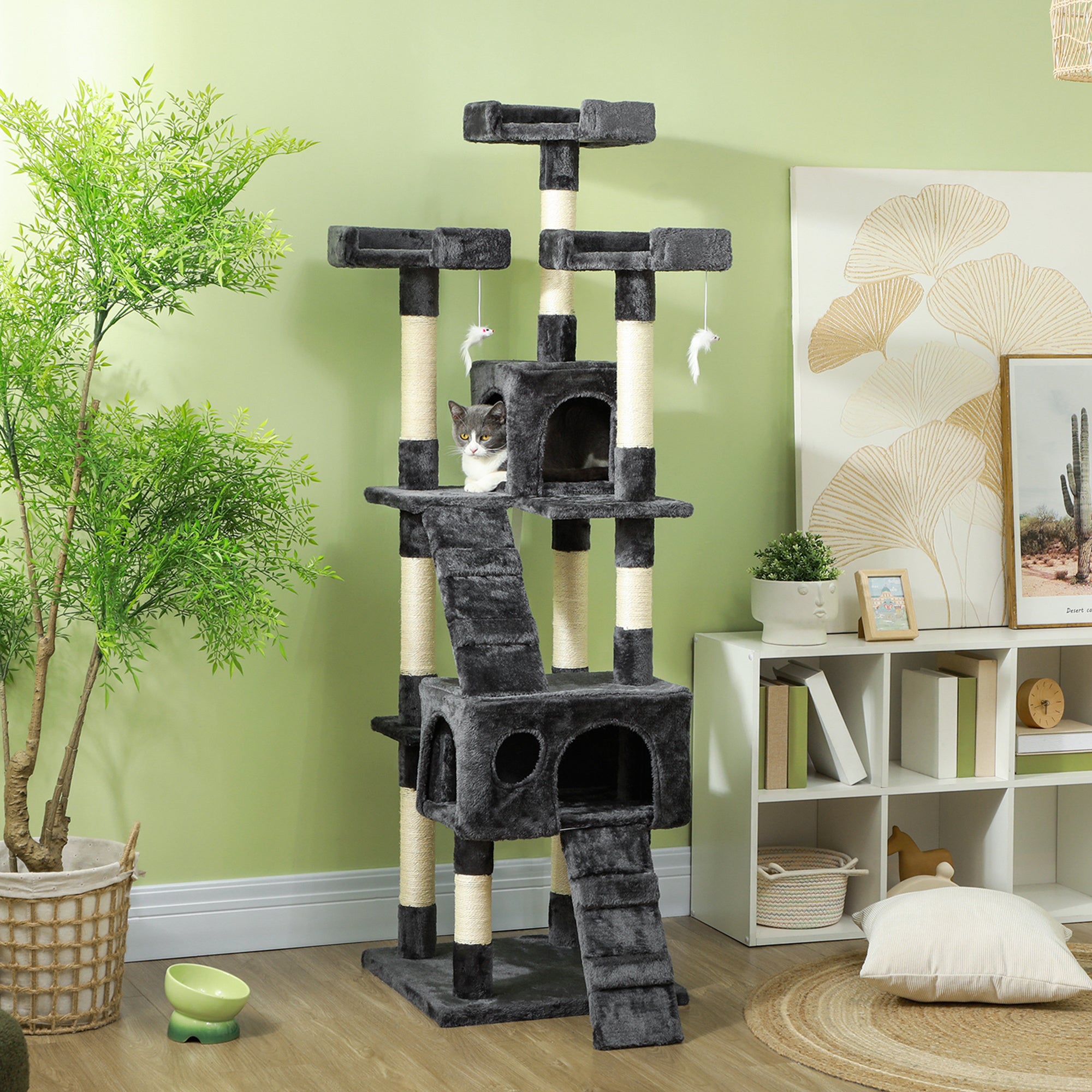 XXL Cat Tree Multi-Level with Cat Cave, Ladder, 50x50x170cm, Grey