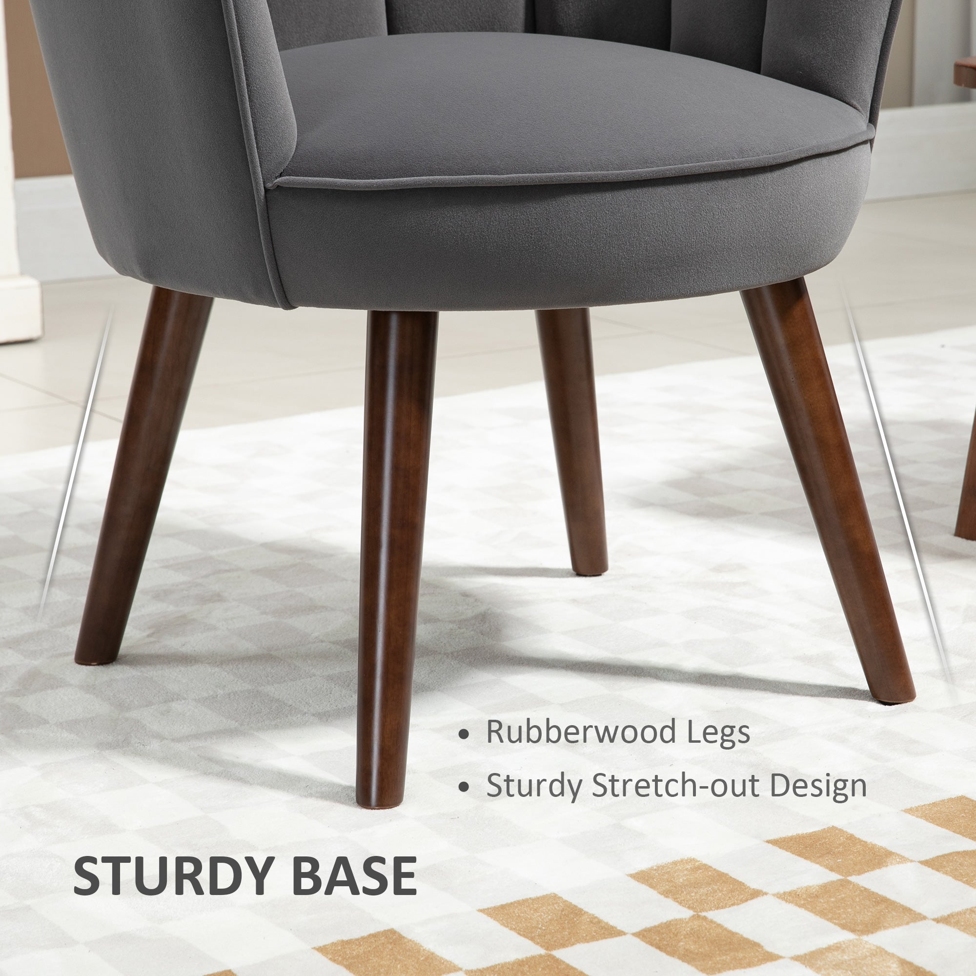 Dining Chair Armchair with Backrest, Polyester Rubberwood, Dark Grey