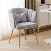 Modern Armchair, Velvet Upholstered Petal Back with Gold-Plated Metal Legs
