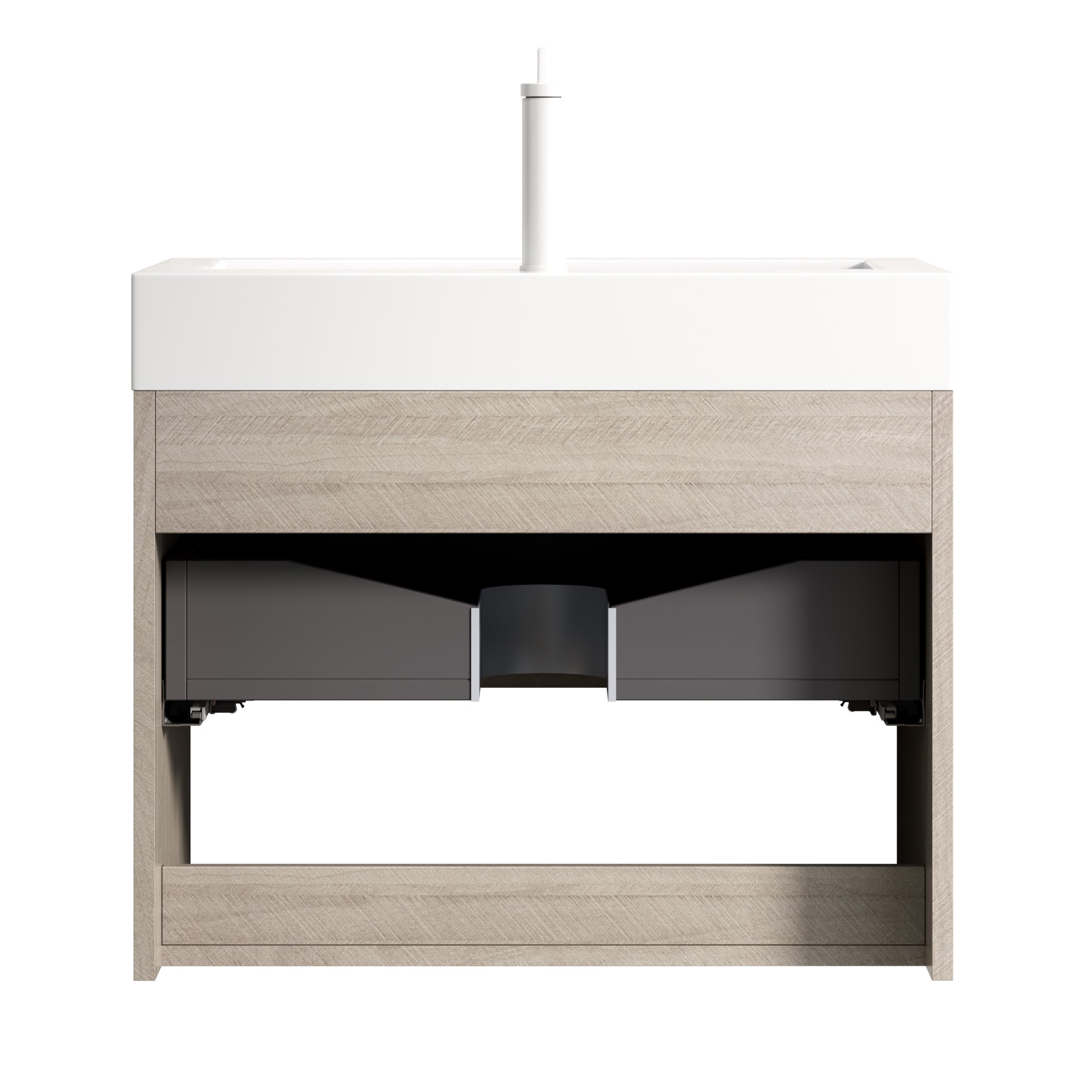 Wall-Mounted Bathroom Vanity Unit with Integrated Resin Basin, Drawer and Shelf, Light Oak Wood Grain