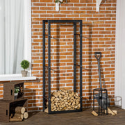 Firewood Log Holder, Tall Firewood Rack Indoor Outdoor Wood Storage, Metal Black