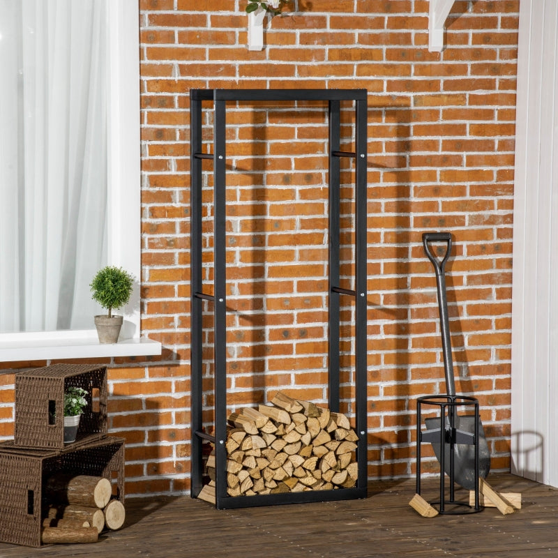 Firewood Log Holder, Tall Firewood Rack Indoor Outdoor Wood Storage, Metal Black