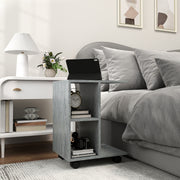 C-Shape End Table with 2 Shelves and 4 Wheels, Grey