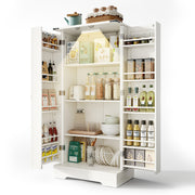 Pantry Cabinet 128.5cm Farmhouse LED 2 Doors Adjustable Shelves - White