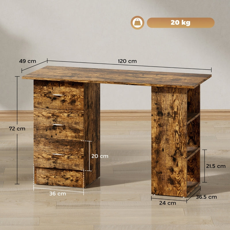 Computer Desk PC Workstation with 3 Shelves and Drawers Rustic Brown