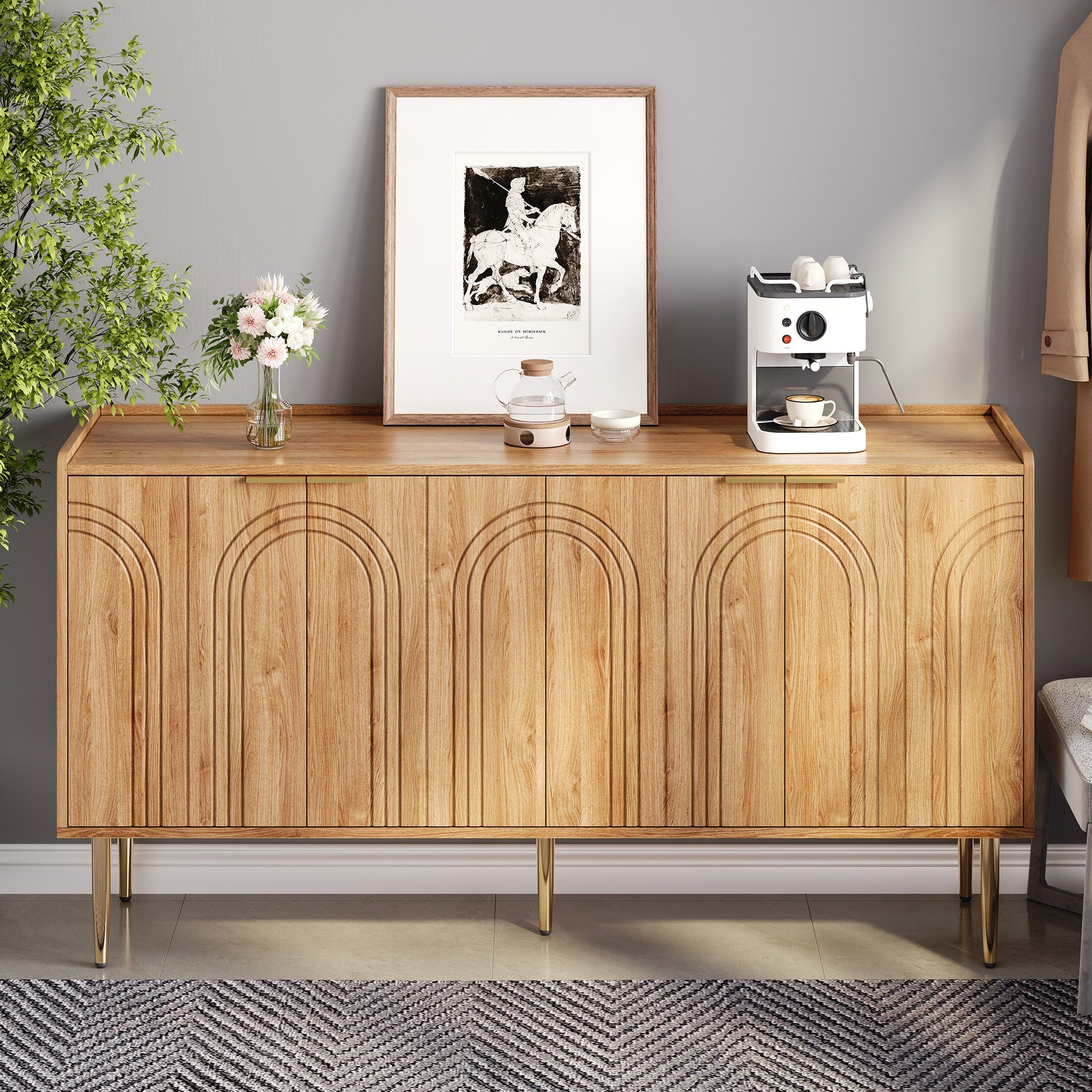 Sideboard, Buffet Storage Cabinet 140L x 38W x 75H cm, Natural MDF