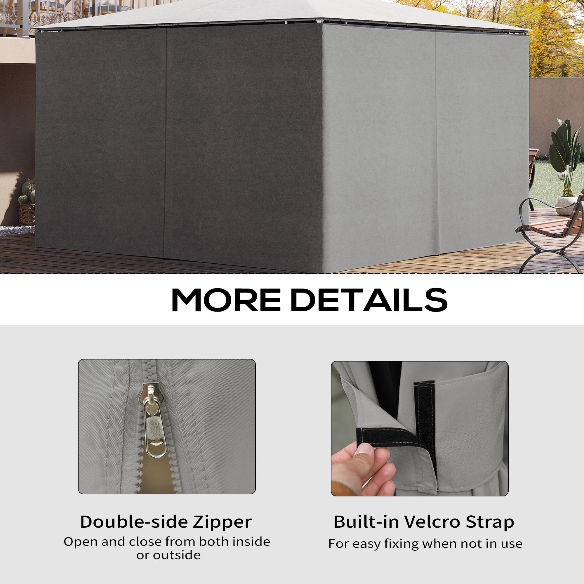 4 Pack Replacement Gazebo Curtains Privacy Panel 3 x 4m Outdoor Shelter Light Grey