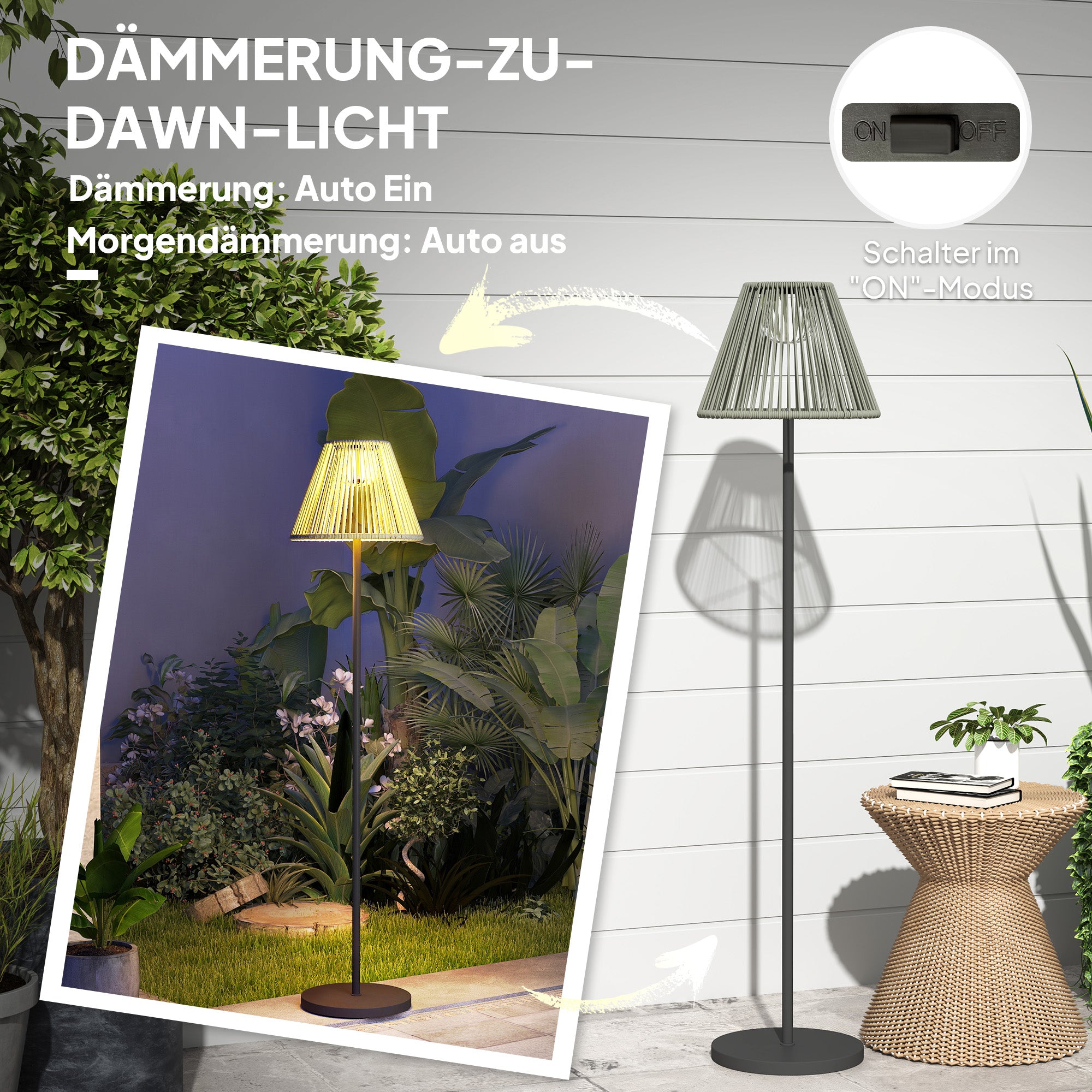 Solar Floor Lamp, Light Sensor 25 LEDs IP44 Outdoor Rattan Style