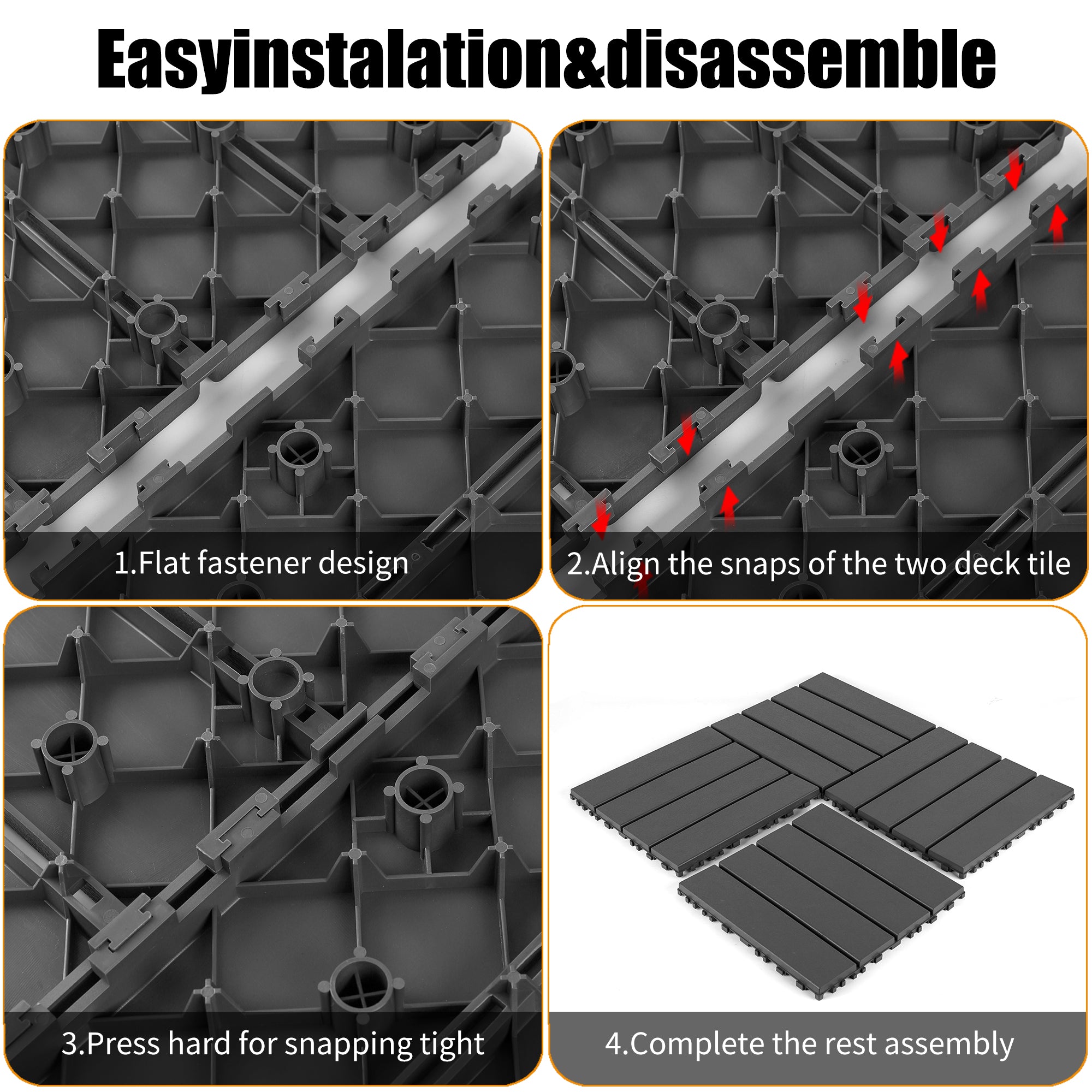 Plastic Interlocking Deck Tiles 44 Pack 12x12 Square Waterproof Outdoor Dark Grey