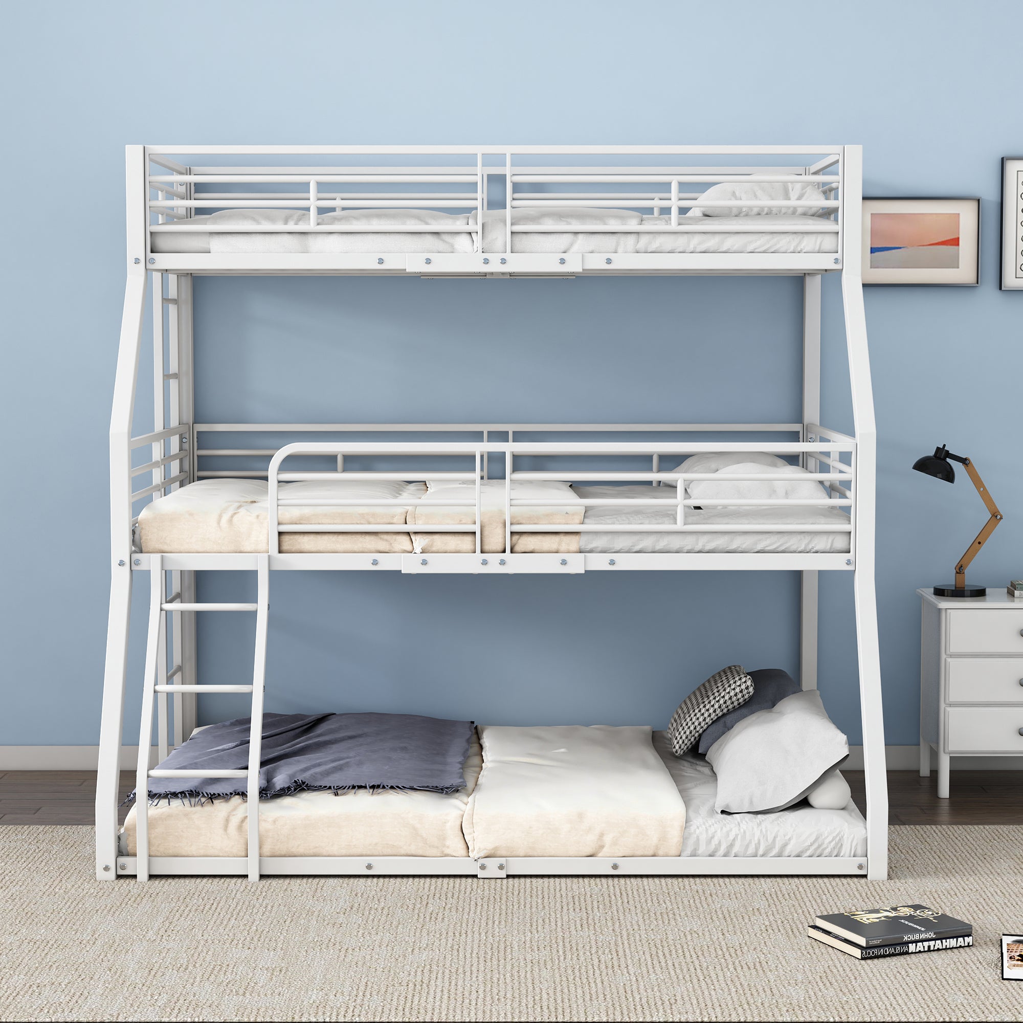 Triple Bunk Bed Metal Frame Multi-Size - White