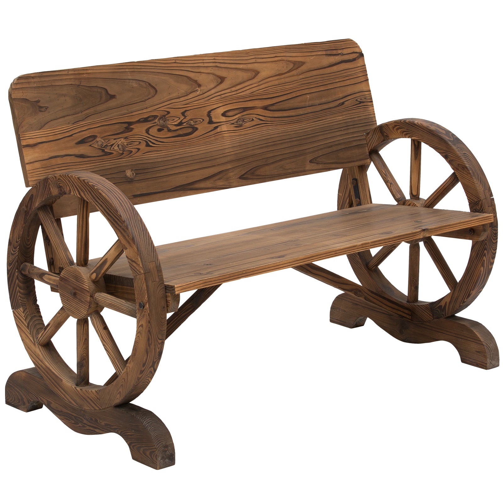Garden Bench 2-Seater Rustic Wagon Wheel Design Solid Wood Brown