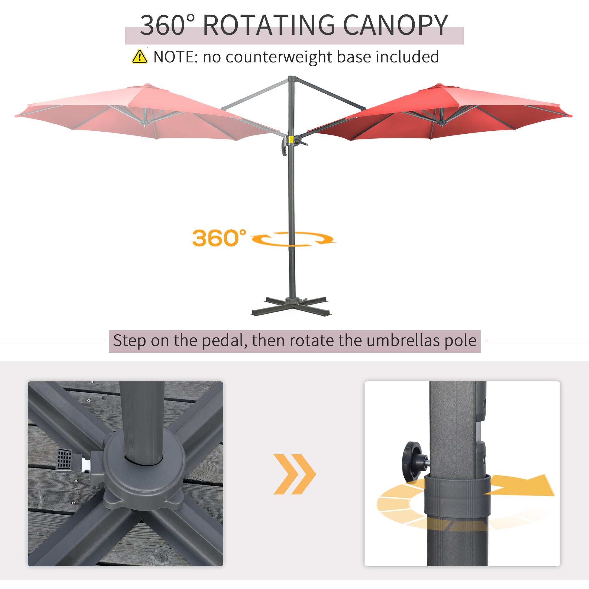 3 x 3m Cantilever Parasol with Cross Base Crank Handle, Wine Red