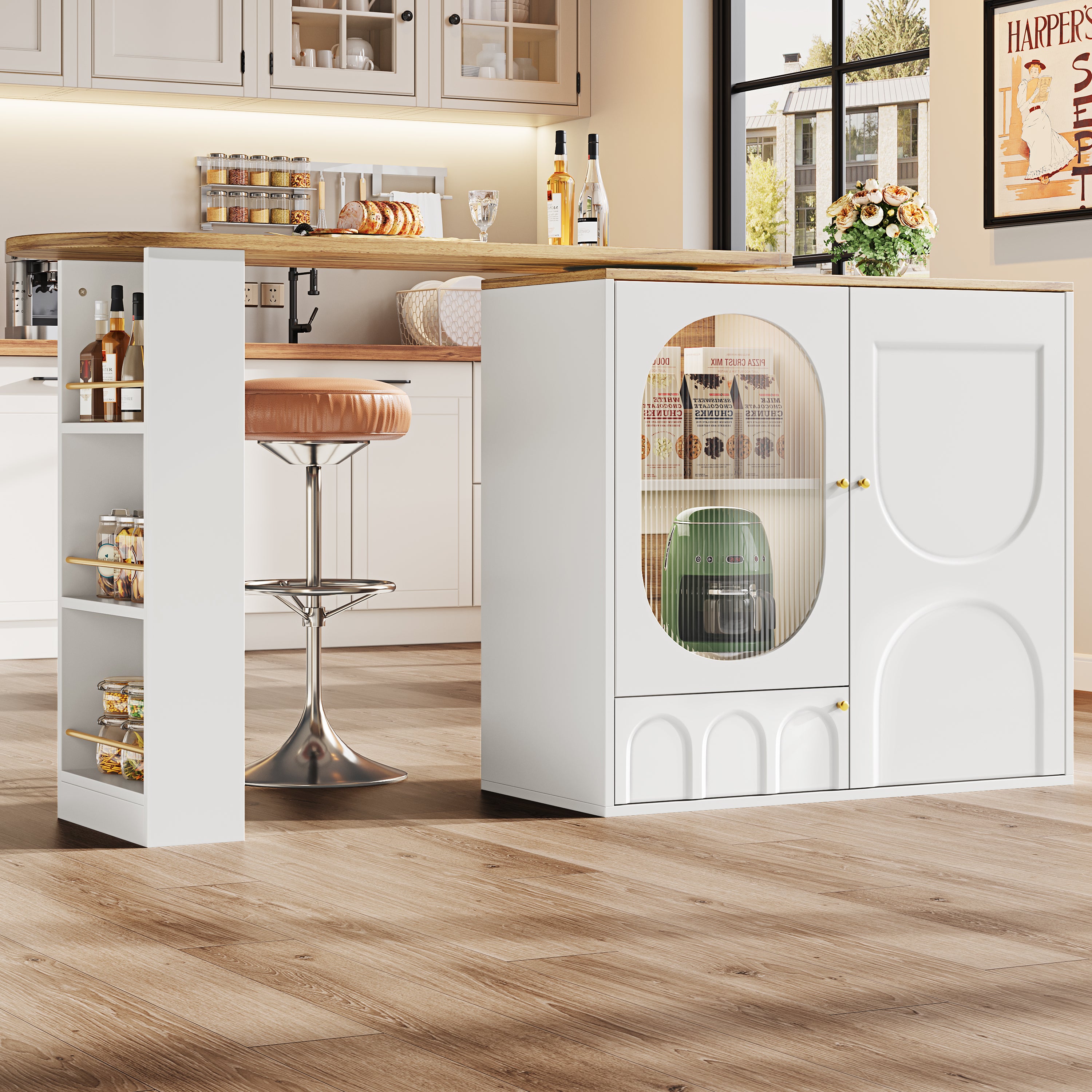 360° Rotating Bar Table Kitchen Island Storage Cabinet - White/Black