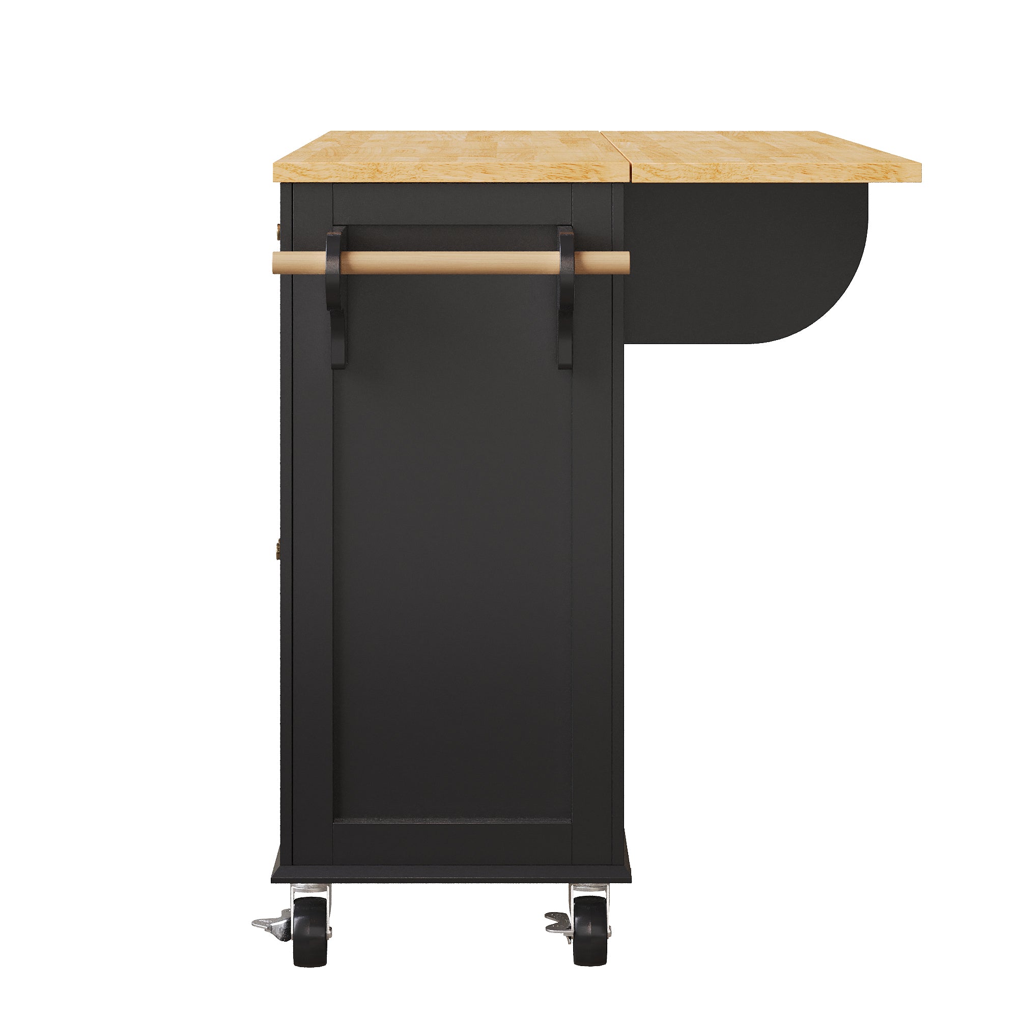 Kitchen Island Serving Trolley Mobile with Wheels Glass Doors Storage Black