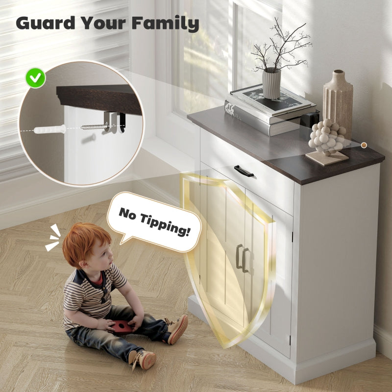 Farmhouse Sideboard, 3cm Thick Top 2 Barn Doors, White