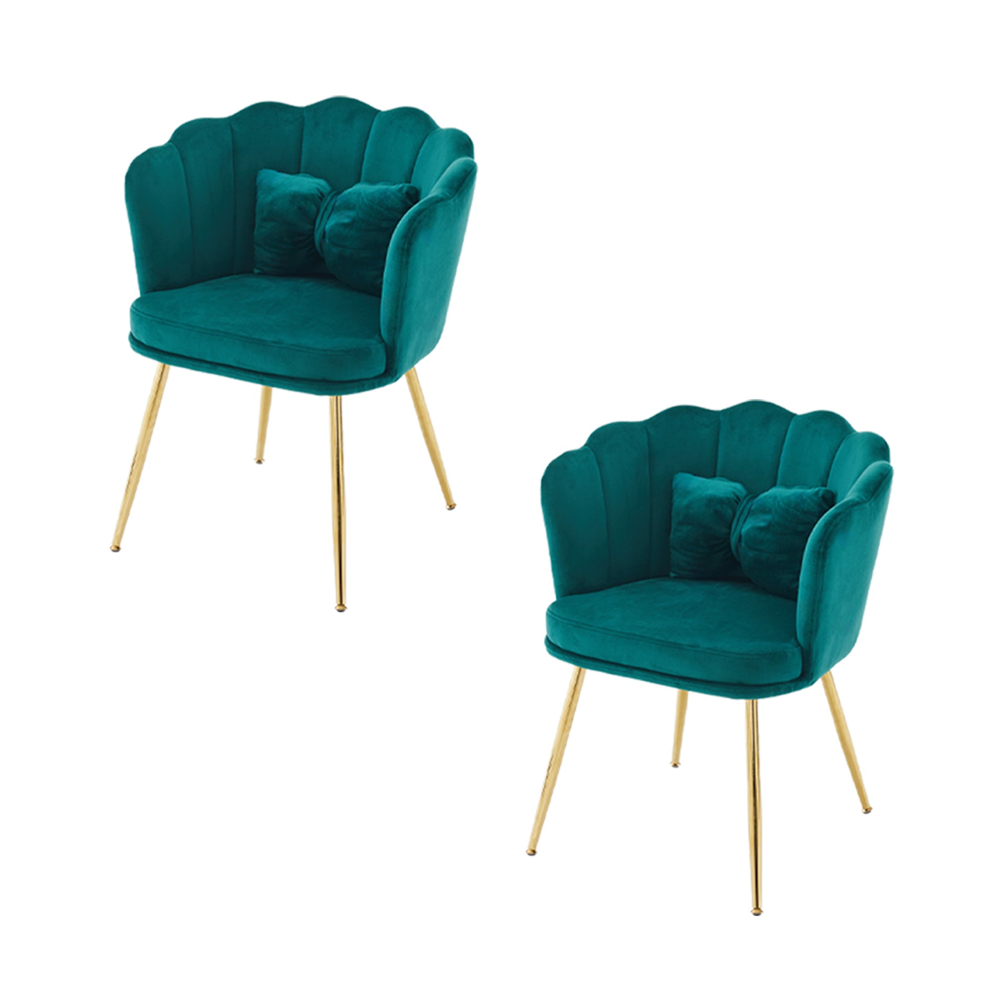 Velvet Chairs, Set of 2 Modern Upholstered with Petal Back & Butterfly Cushion, Gold Metal Legs