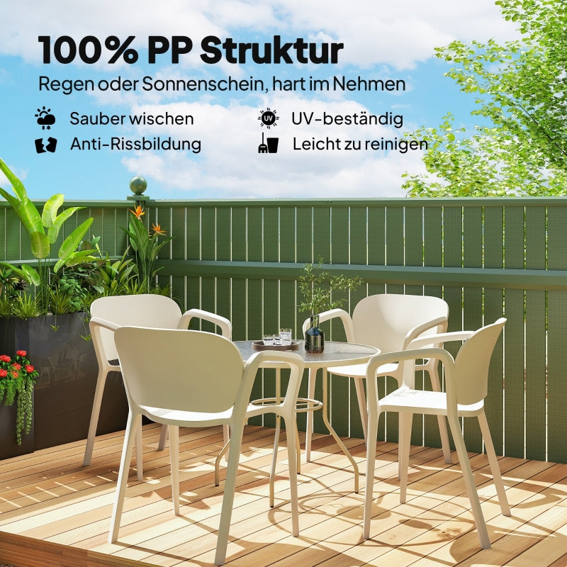 Garden Chair Set, 4 Stackable Plastic Chairs with Armrest Backrest, 120 kg Loadable, Weatherproof