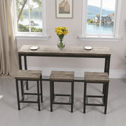 148CM Dining Table Set with 3 Stools, Modern Design, Brown Gray