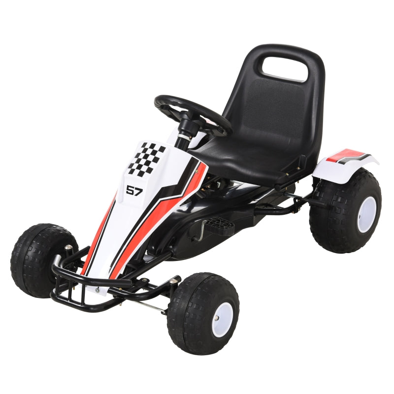 Go-Kart Ride-On Car with Pedal Brakes for Kids 3-6 Years, White Steel