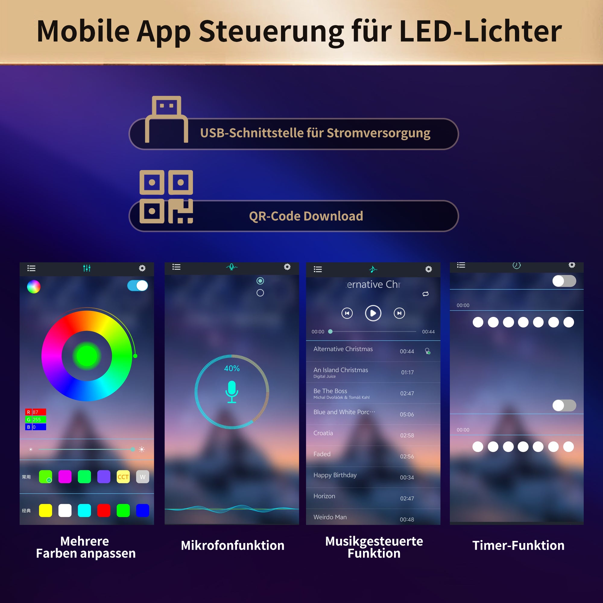 Tall Cabinet 120x40x180cm LED App Control 4 Doors 3 Drawers - Black