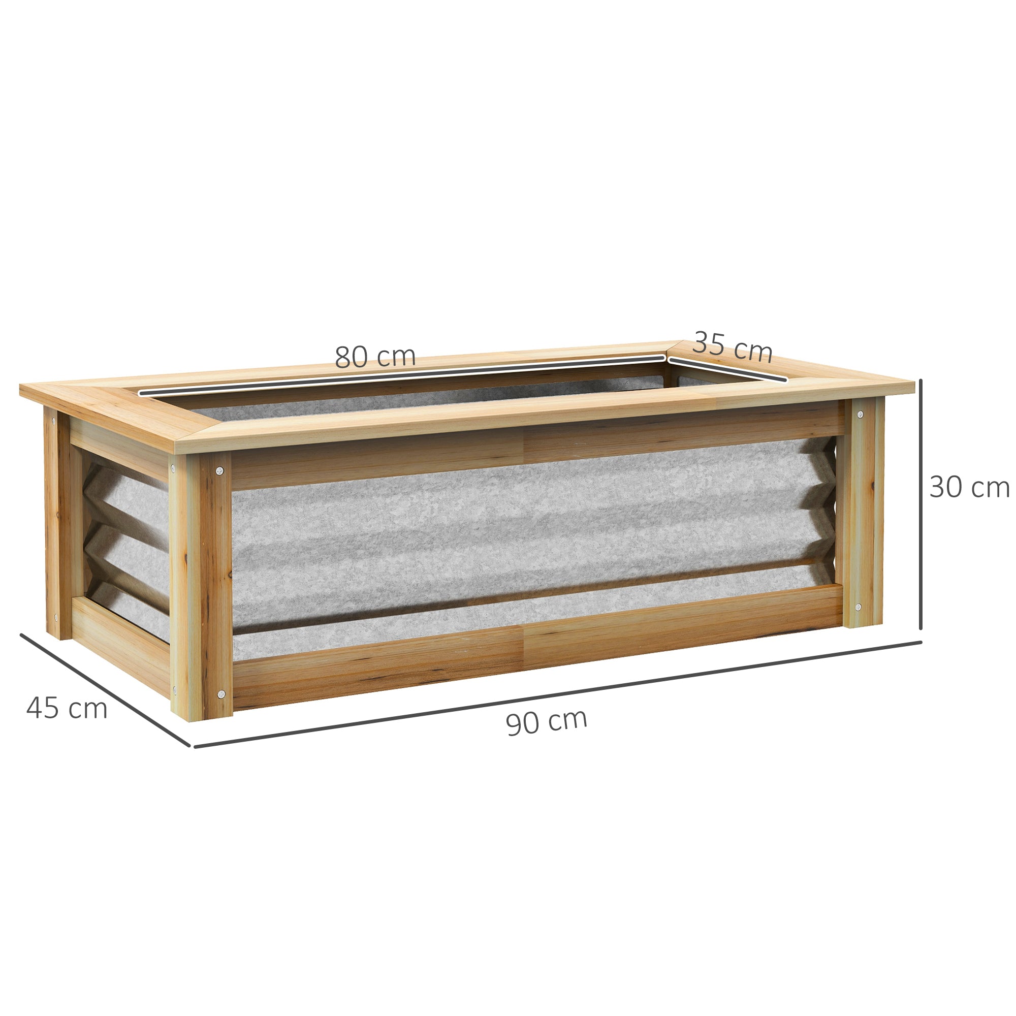 Raised Bed, 90x45x30cm, Robust & Weatherproof, Metal & Wood