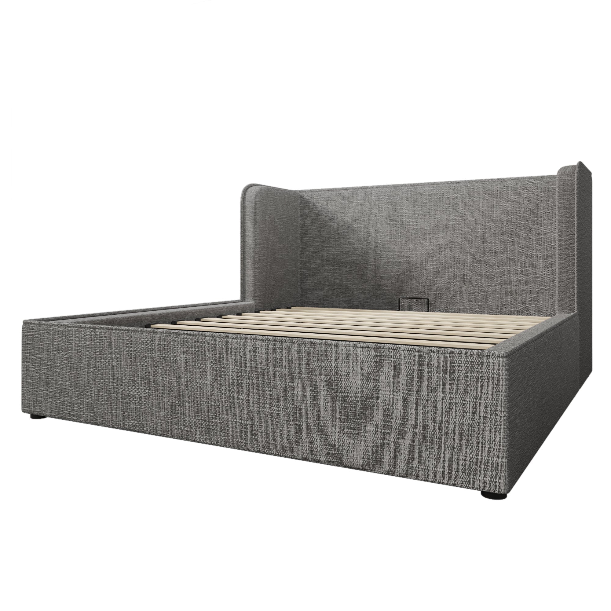 Upholstered Double Bed 160x200 with Hydraulic Storage Space, Grey Linen
