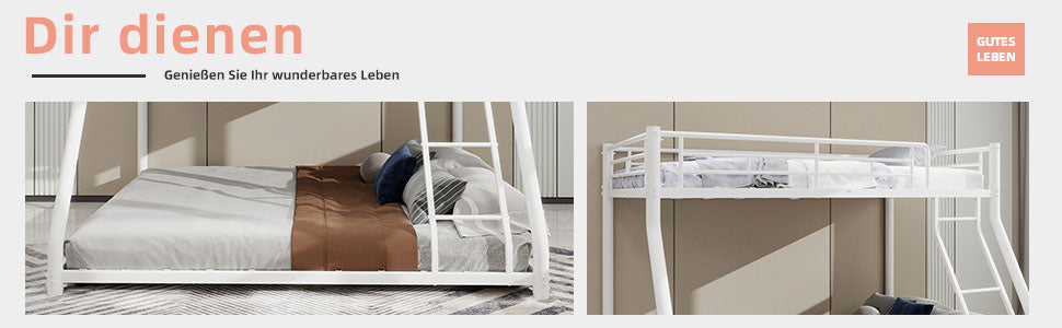 Bunk Bed, Twin Over Full with Ladder & Guardrail, Heavy Duty Metal