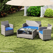 Outdoor Seat Cushion Pads, 3 PC Rattan Furniture Set, Sky Blue