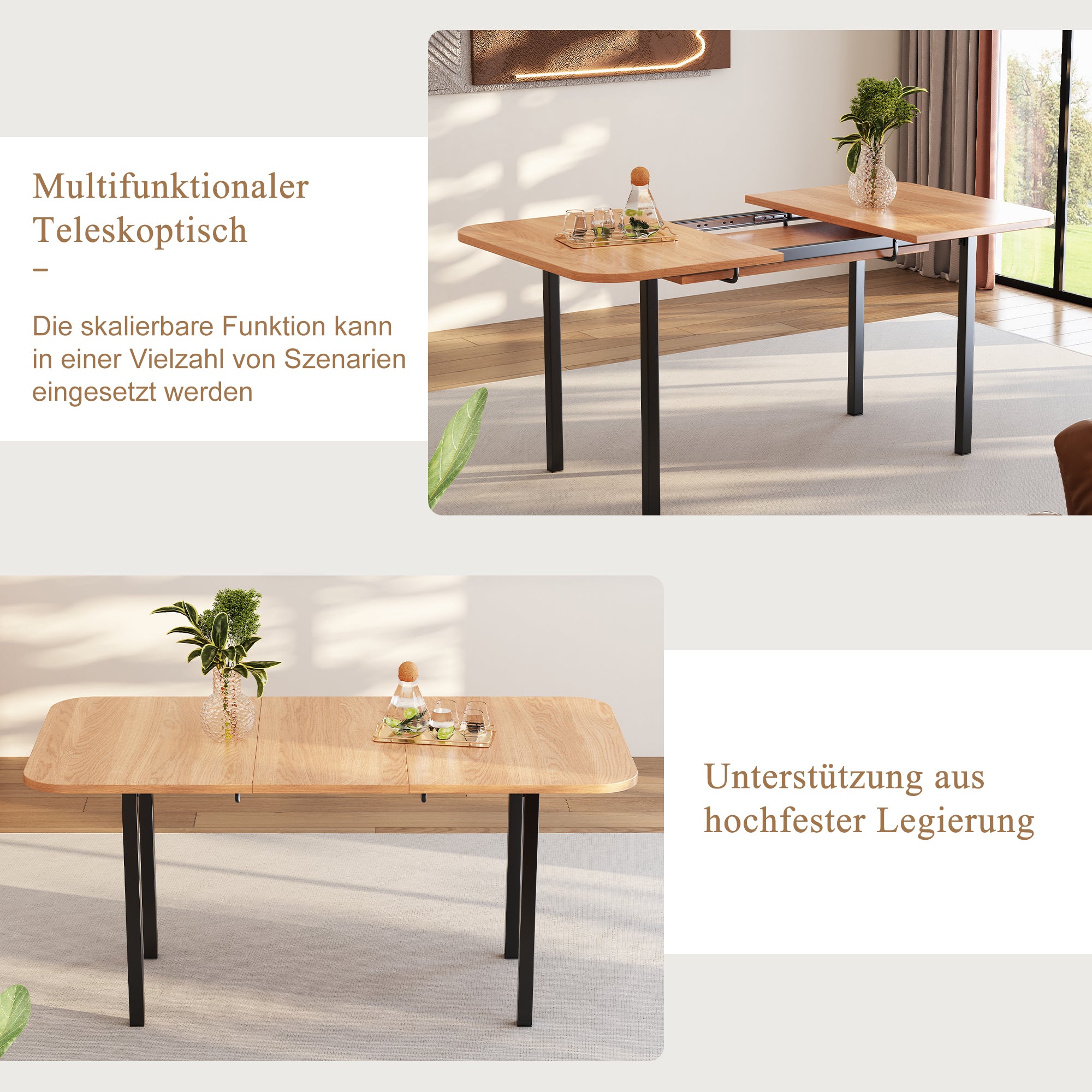 Classic Dining Table Extendable 120-160 cm 4-6 Seater - Natural Wood Finish