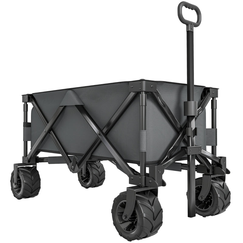 Outdoor Pull Along Cart Folding Cargo Wagon with Anti-Slip Wheel - Dark Grey