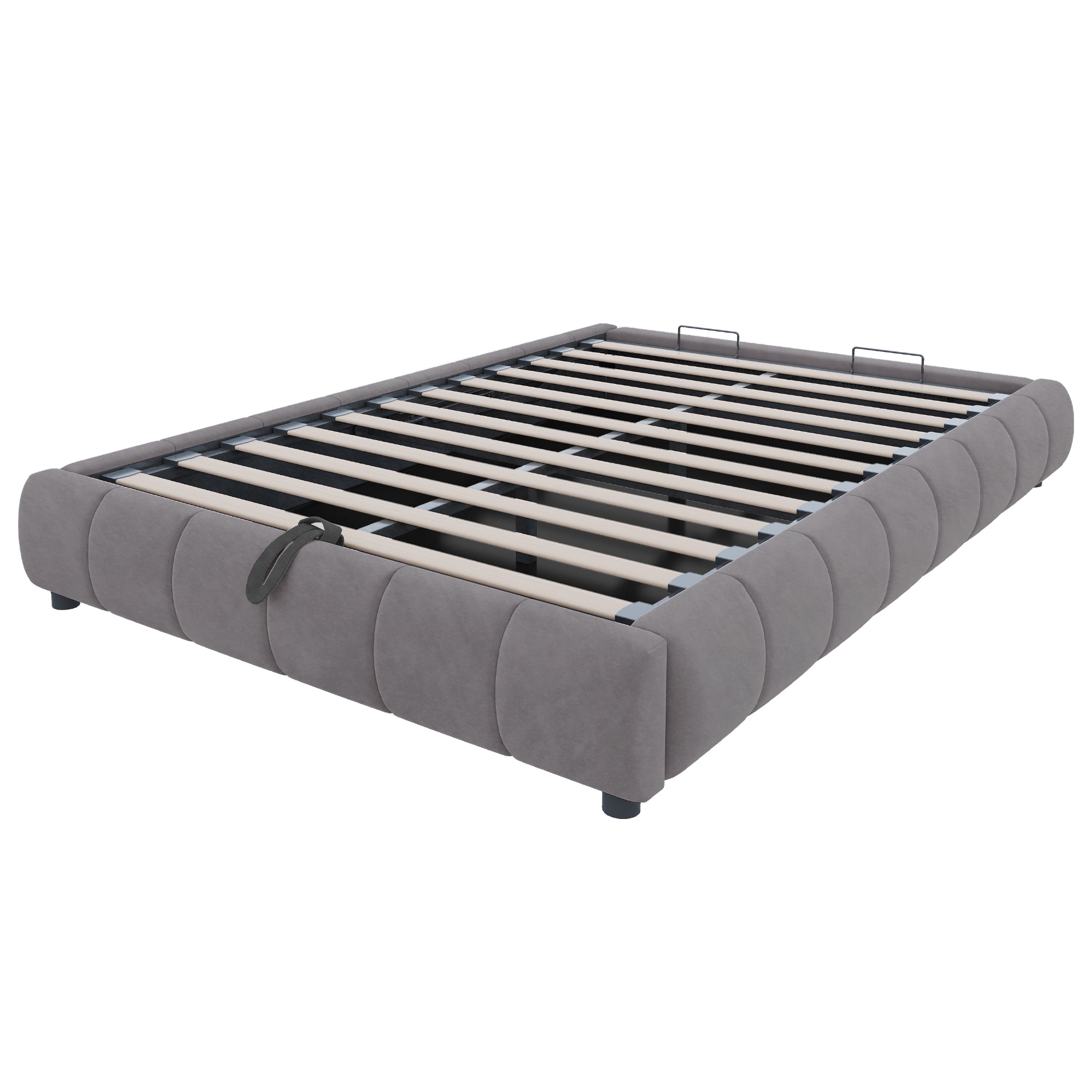 Upholstered Bed, 140x200cm LED Floating with Storage, Grey