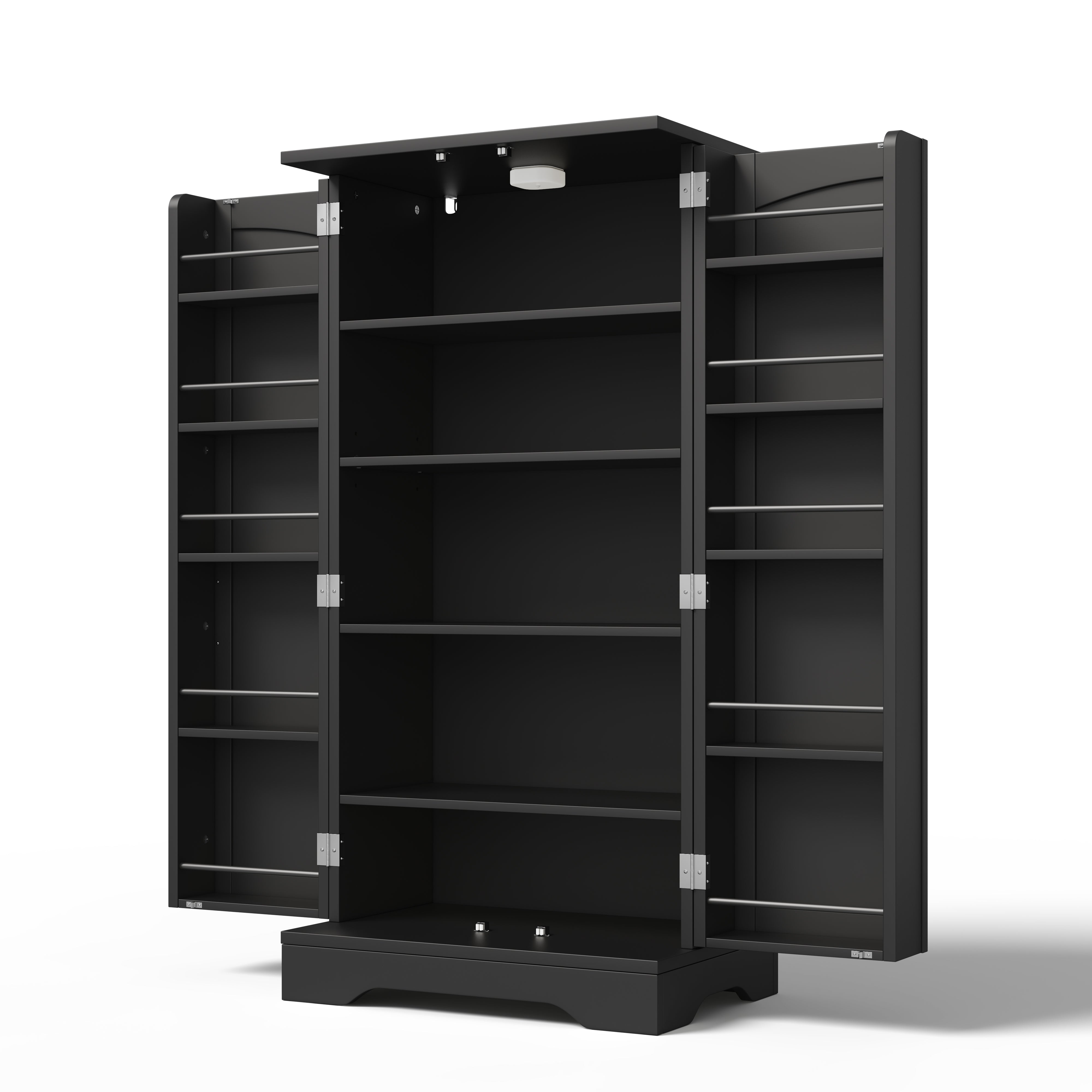 Storage Cabinet 2-Door LED Sensor Light Adjustable Shelves - Black