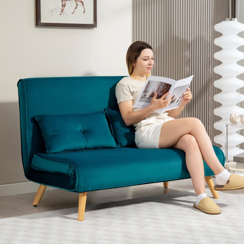 2-seater Sofa Bed, Convertible with Adjustable Backrest, Dark Green Fabric