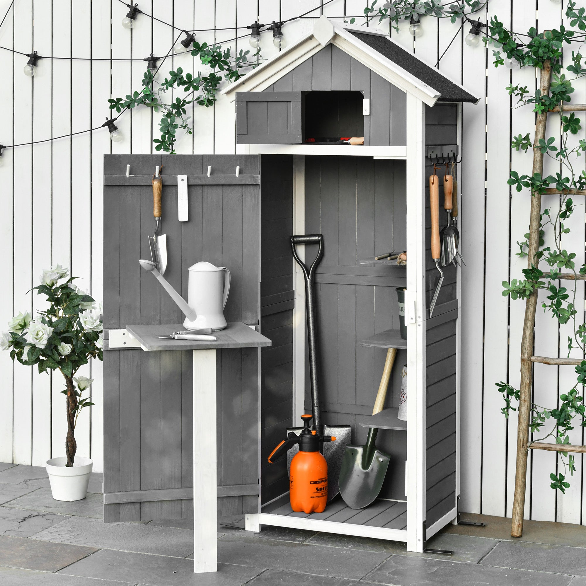 Garden Cabinet Wooden Tool Shed with Door and Roof Grey